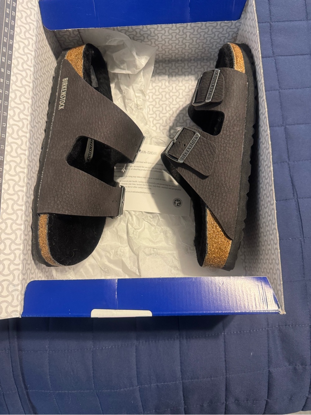 Brand New: Birkenstock Arizona BS Desert Dust Black with fleece lining.
